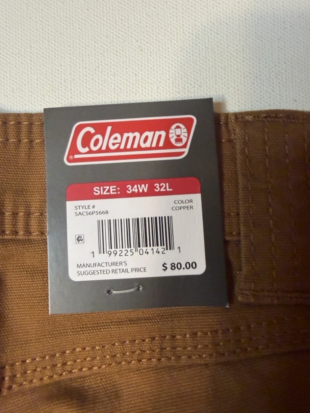 NWT Men's Coleman Cargo Pants Copper Utility Work Trousers Size 34x32 (KB5) - Picture 8 of 8